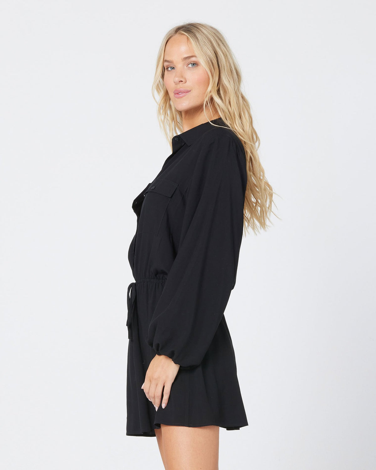 Amelia Dress - Black Black | Model: Holly (size: S)