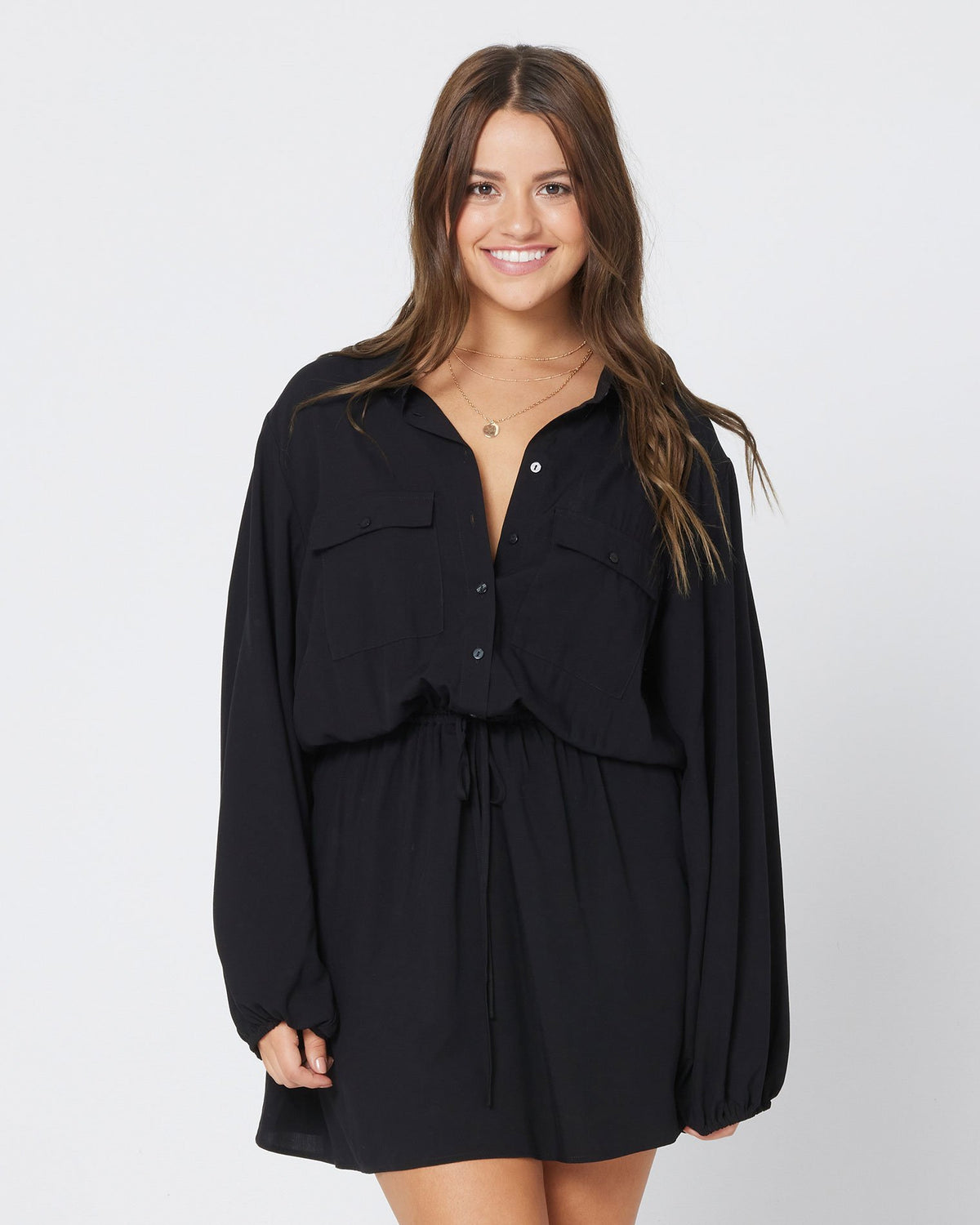 Amelia Dress - Black Black | Model: Kacie (size: XL)