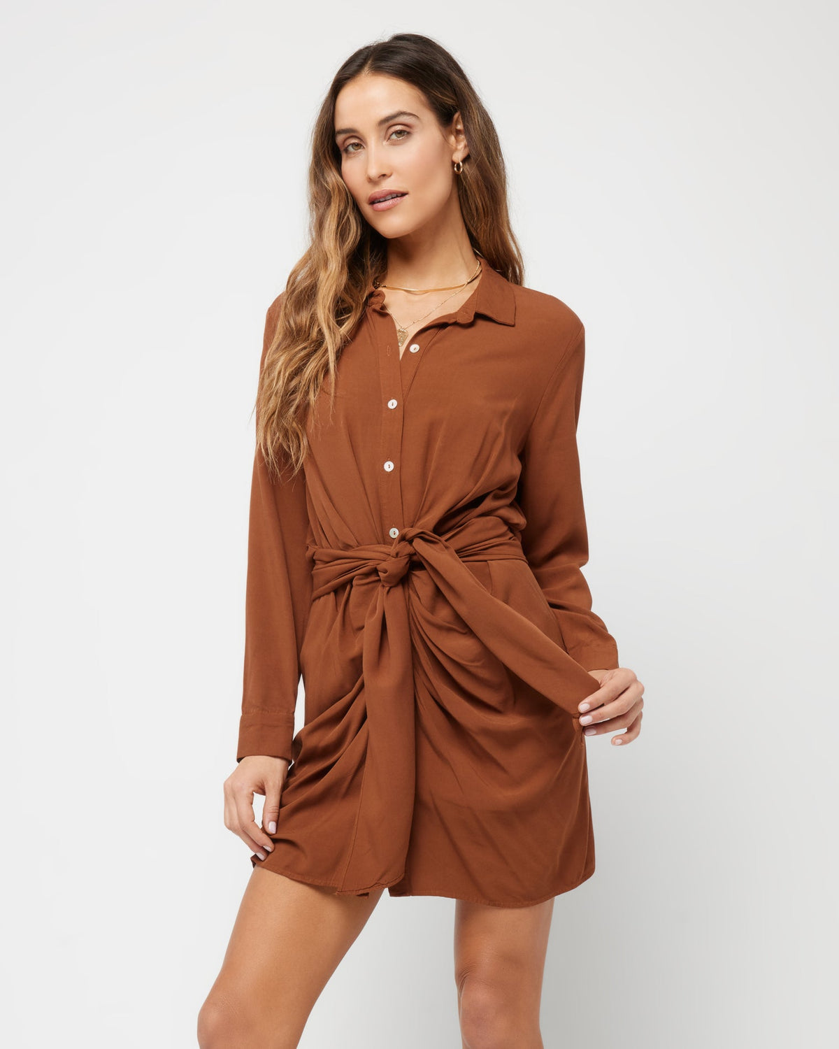 Aura Dress Coffee | Model: Anna (size: S)