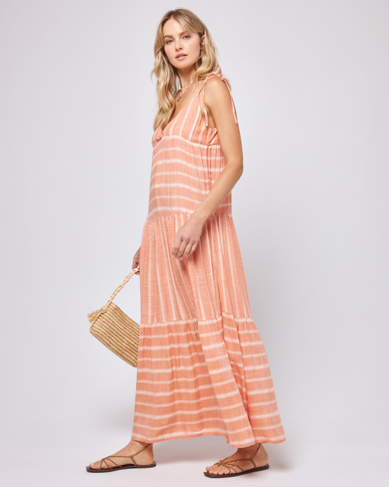 Ava Dress Poolside Stripe Clay | Model: Lura (size: S) | Hover