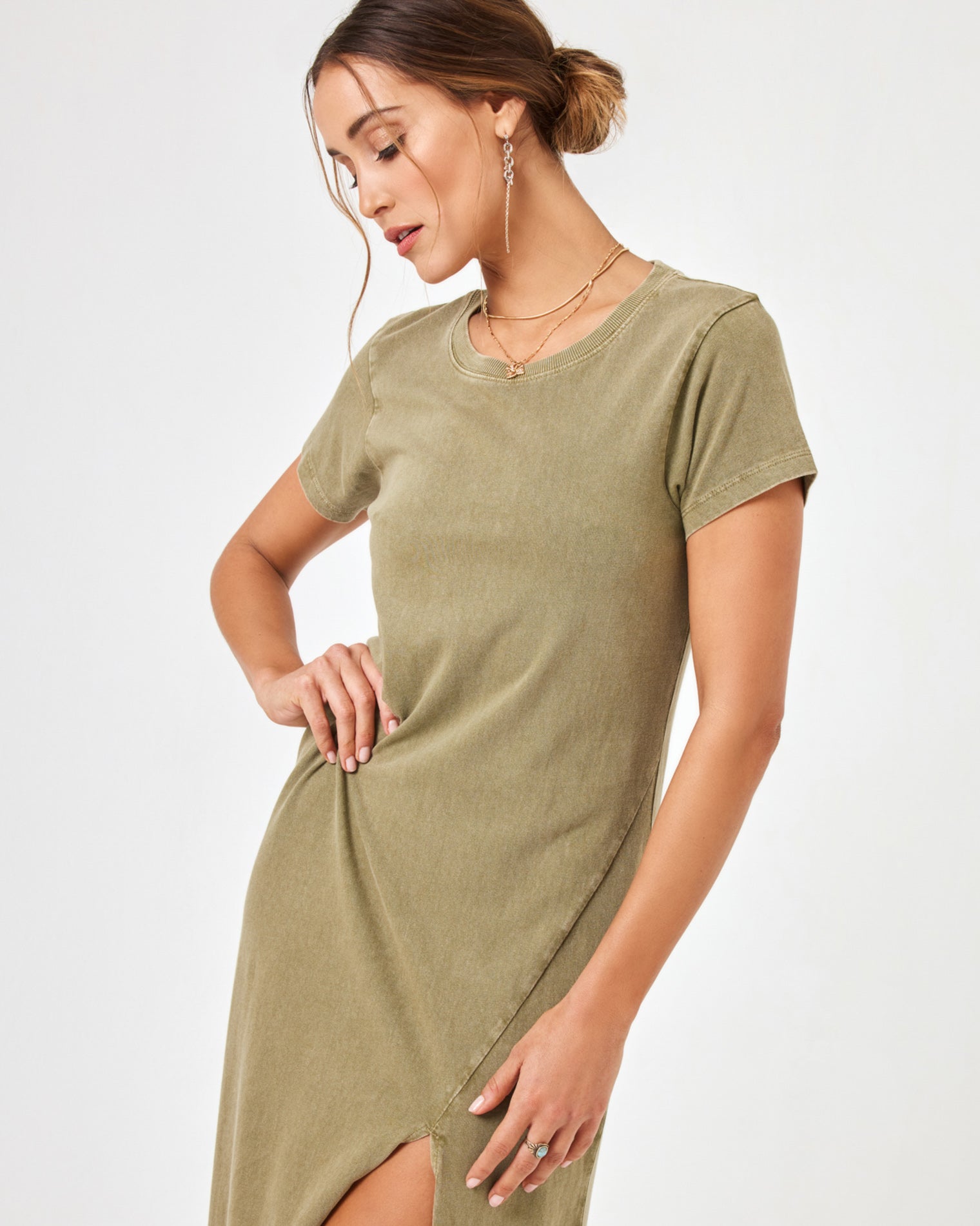 Bonnie Dress Olive Branch | Model: Anna (size: S) | Hover