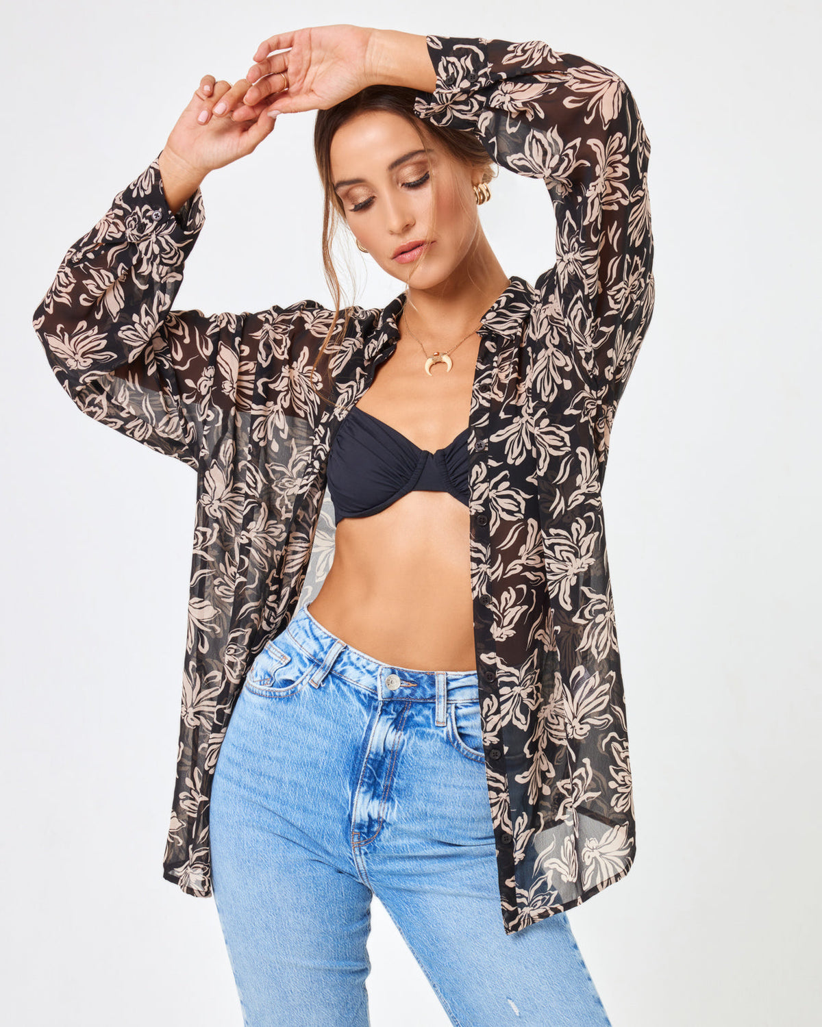 Printed Catalina Top Mystic Magnolia | Model: Anna (size: S)