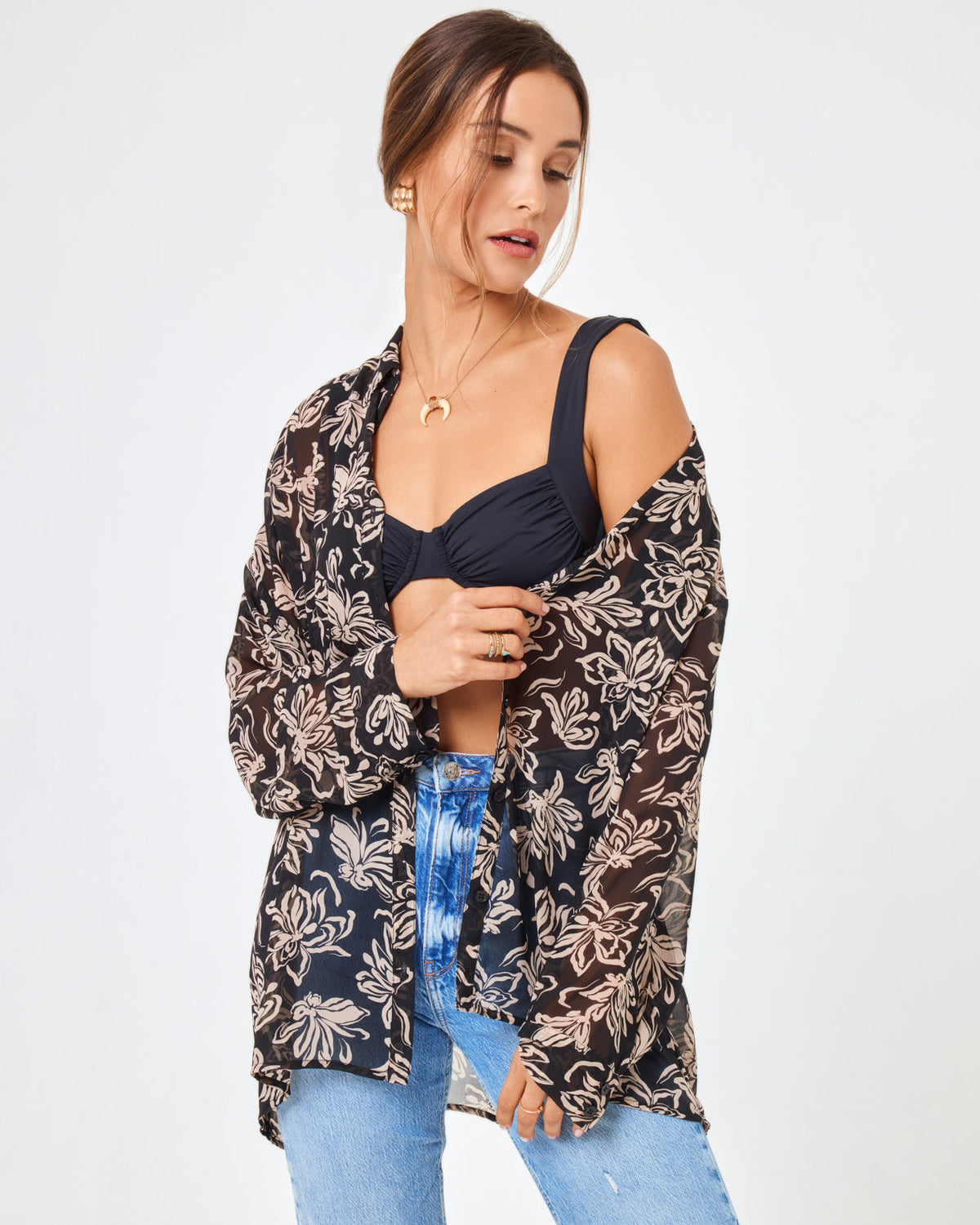 Printed Catalina Top Mystic Magnolia | Model: Anna (size: S)