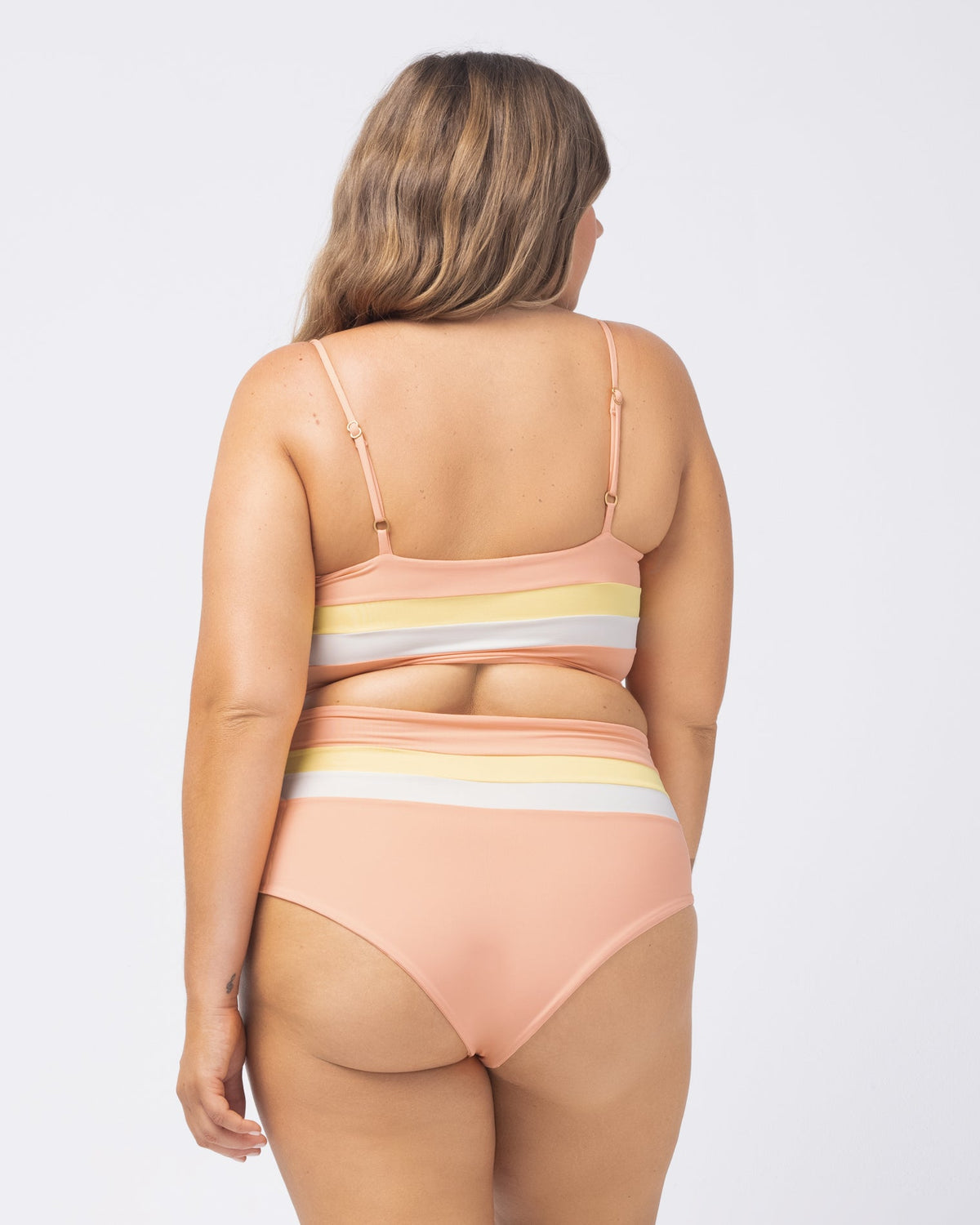 Portia Stripe Bikini Bottom Cream-Lemon Drop-Tangy | Model: Ali (size: XL)