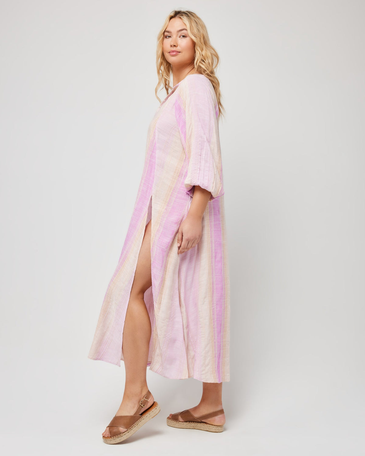 Cassia Dress Ravello Stripe Dusk | Model: Sydney (size: XL)