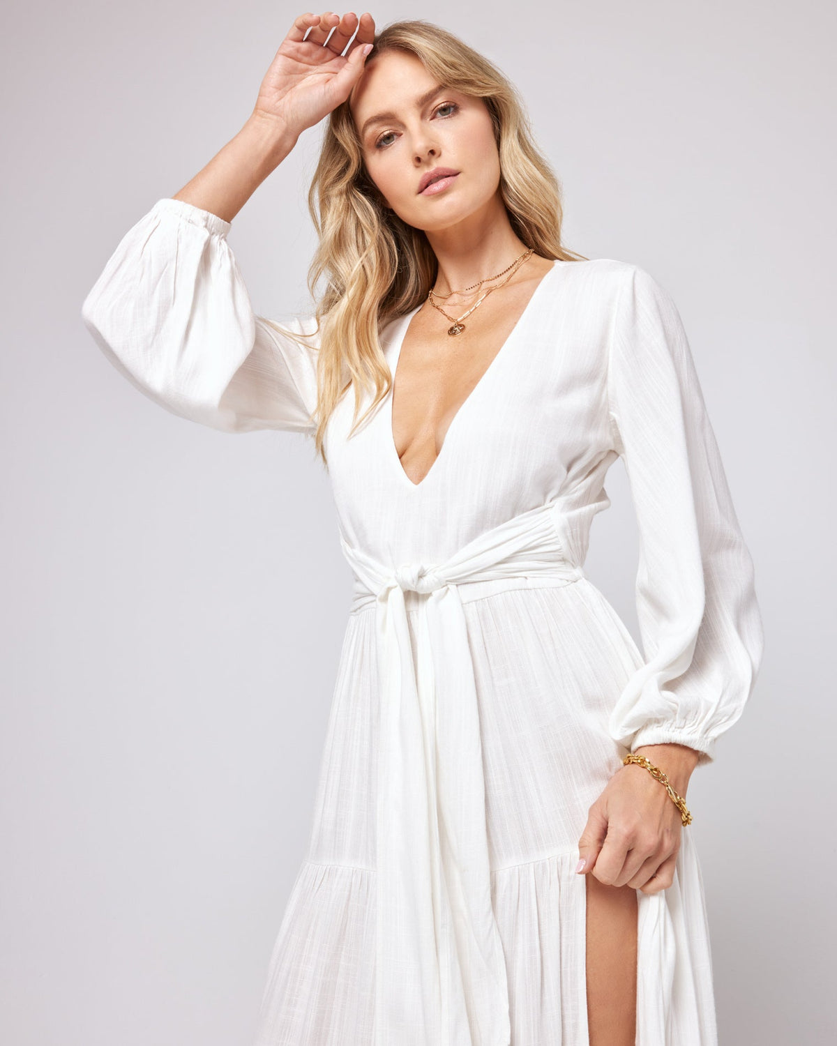 LSPACE x HANNA MONTAZAMI Hanna Dress Cream | Model: Lura (size: S) | Hover