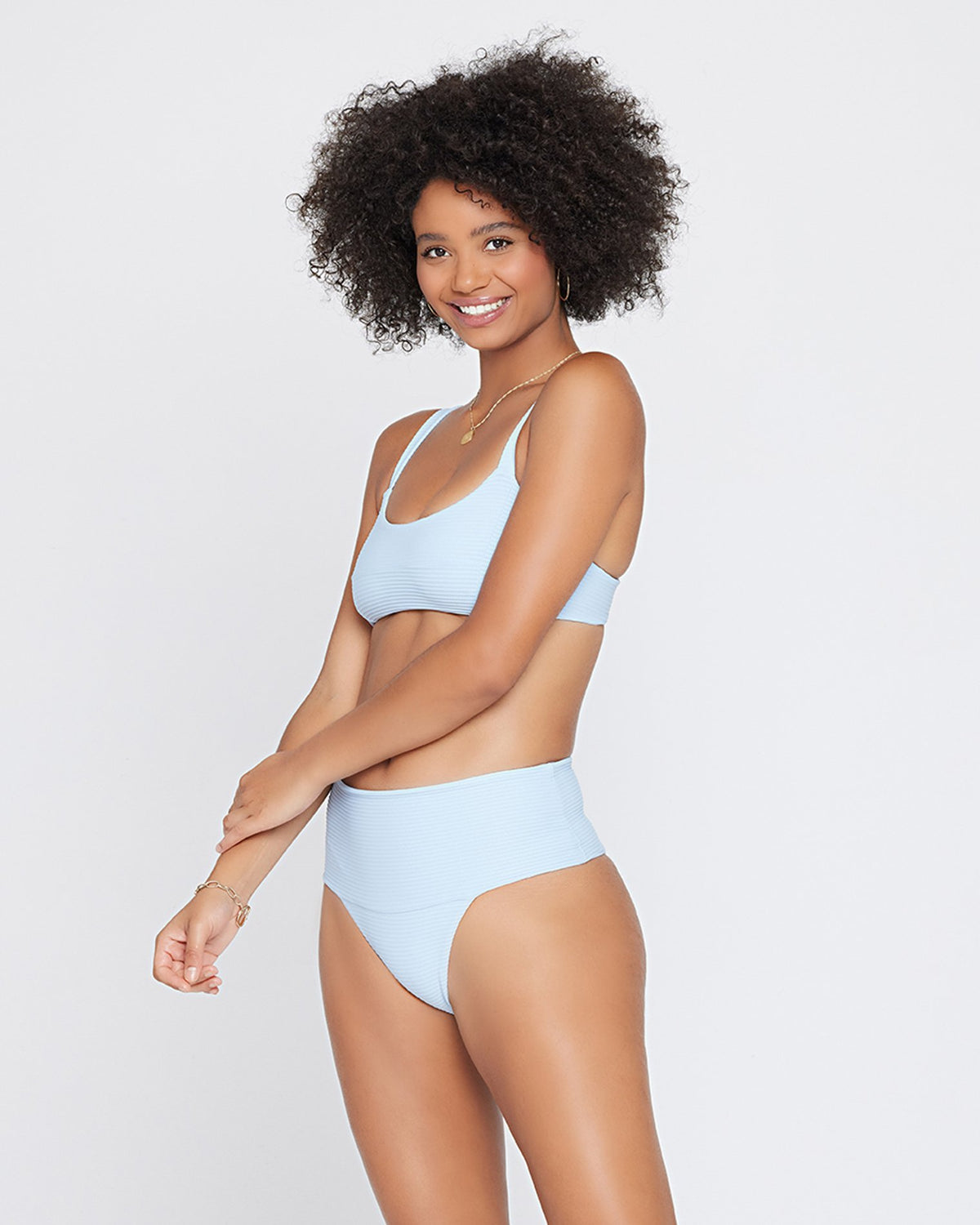 Eco Chic Repreve® Desi Bikini Bottom - Mediterranean Sky Blue | Model: Valyn (size: S)