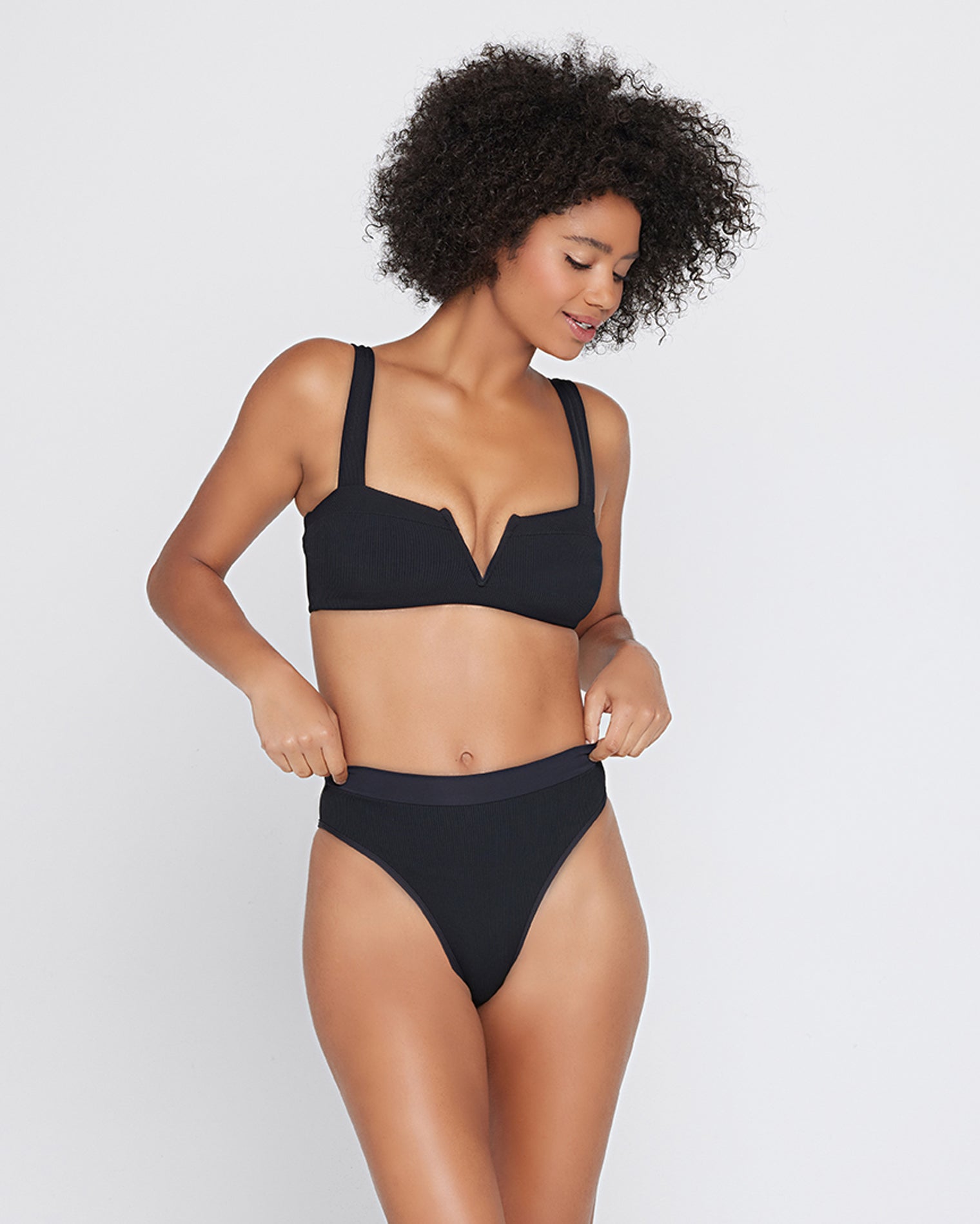 Ribbed Frenchi Bikini Bottom - Black Black | Model: Valyn (size: S) 