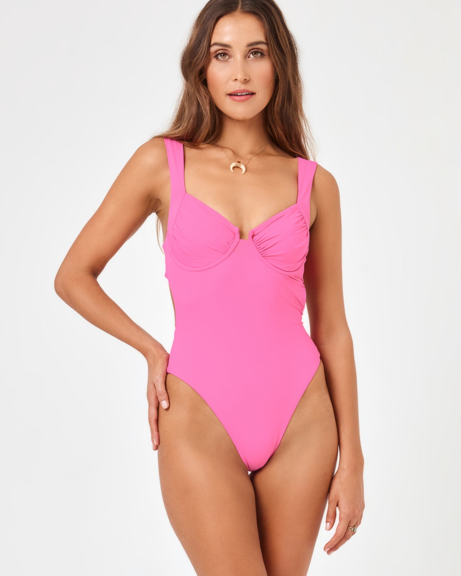 LSPACE x HANNA MONTAZAMI Halsey One Piece Swimsuit - Bubblegum Bubblegum | Model: Anna (size: S)