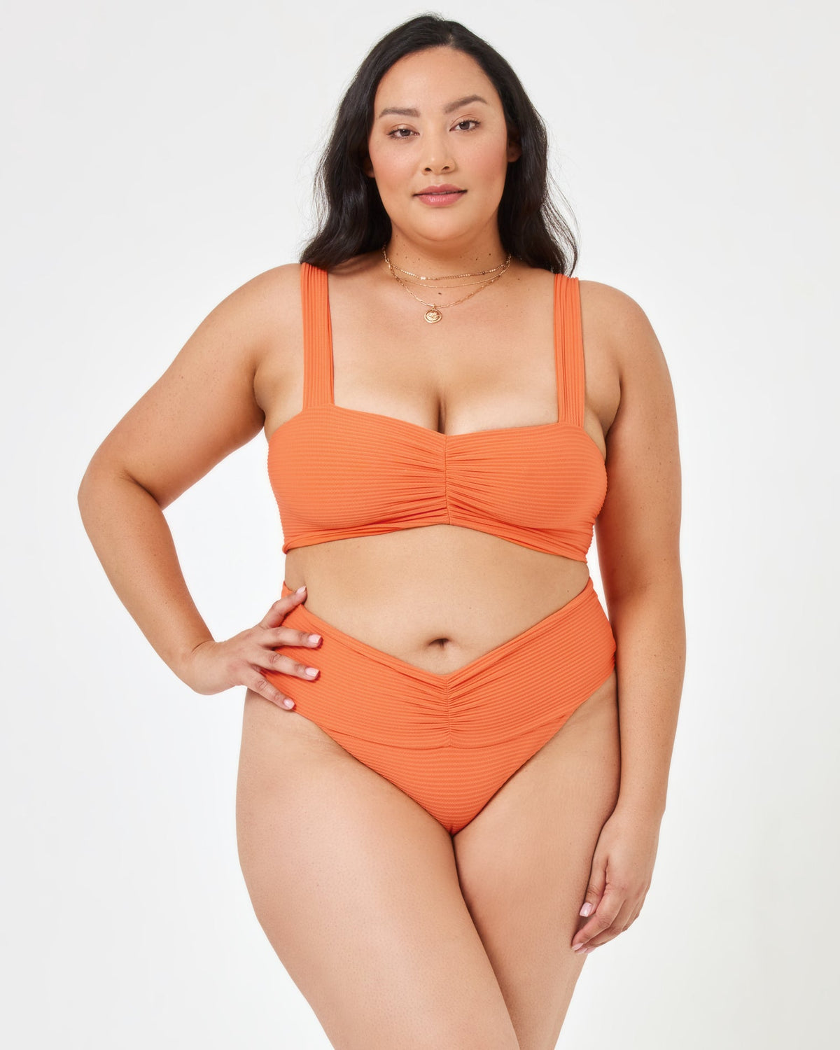 Eco Chic Repreve® Bardot Bikini Bottom Tangerine | Model: Bianca (size: XL)