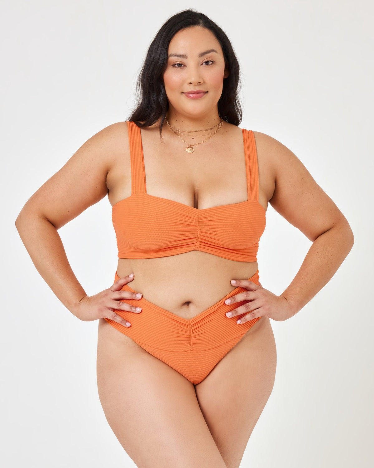 Eco Chic Repreve® Bardot Bikini Bottom Tangerine | Model: Bianca (size: XL)