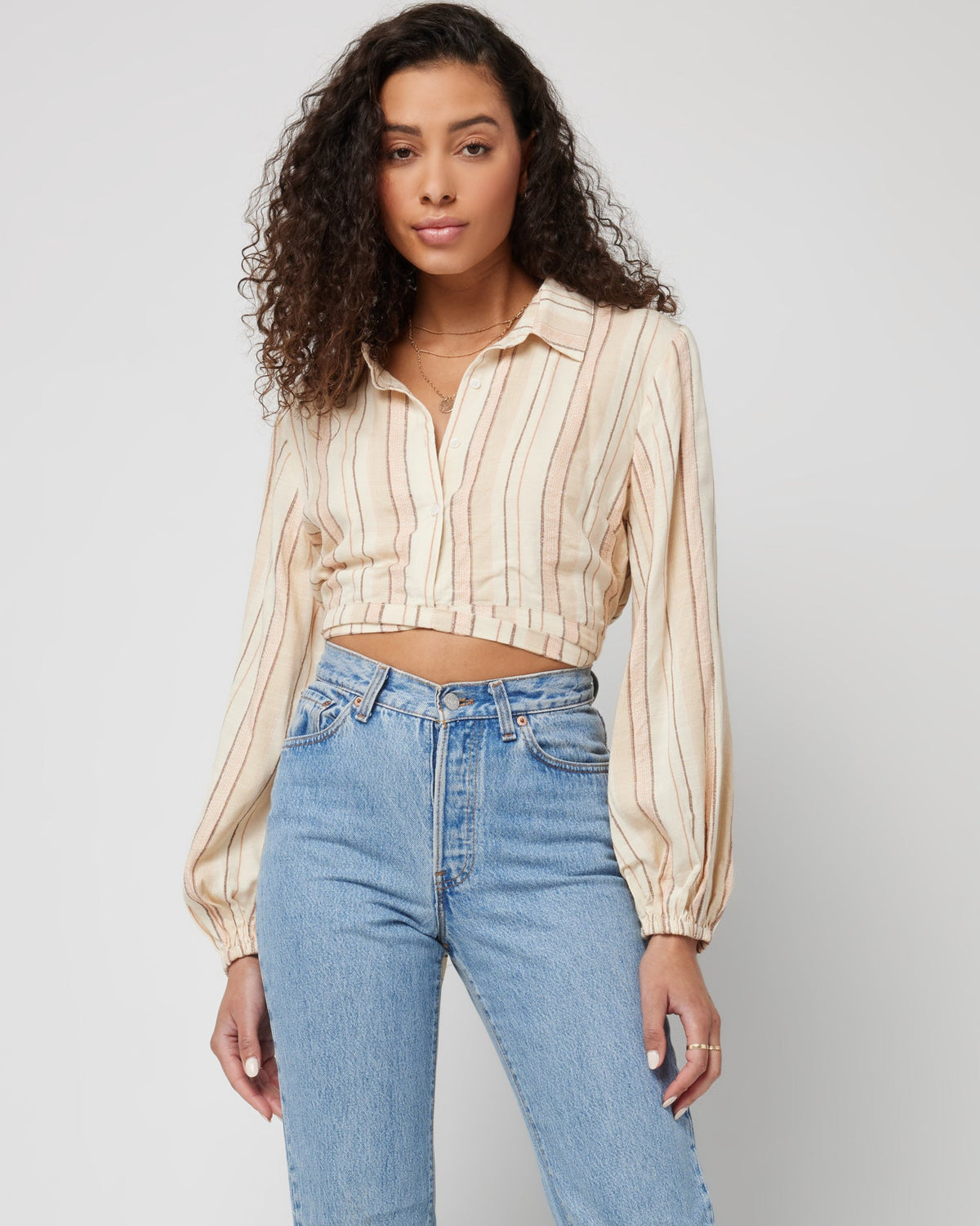 Play It Cool Top Sunsoaked Stripe | Model: Blaine (size: S) | Hover