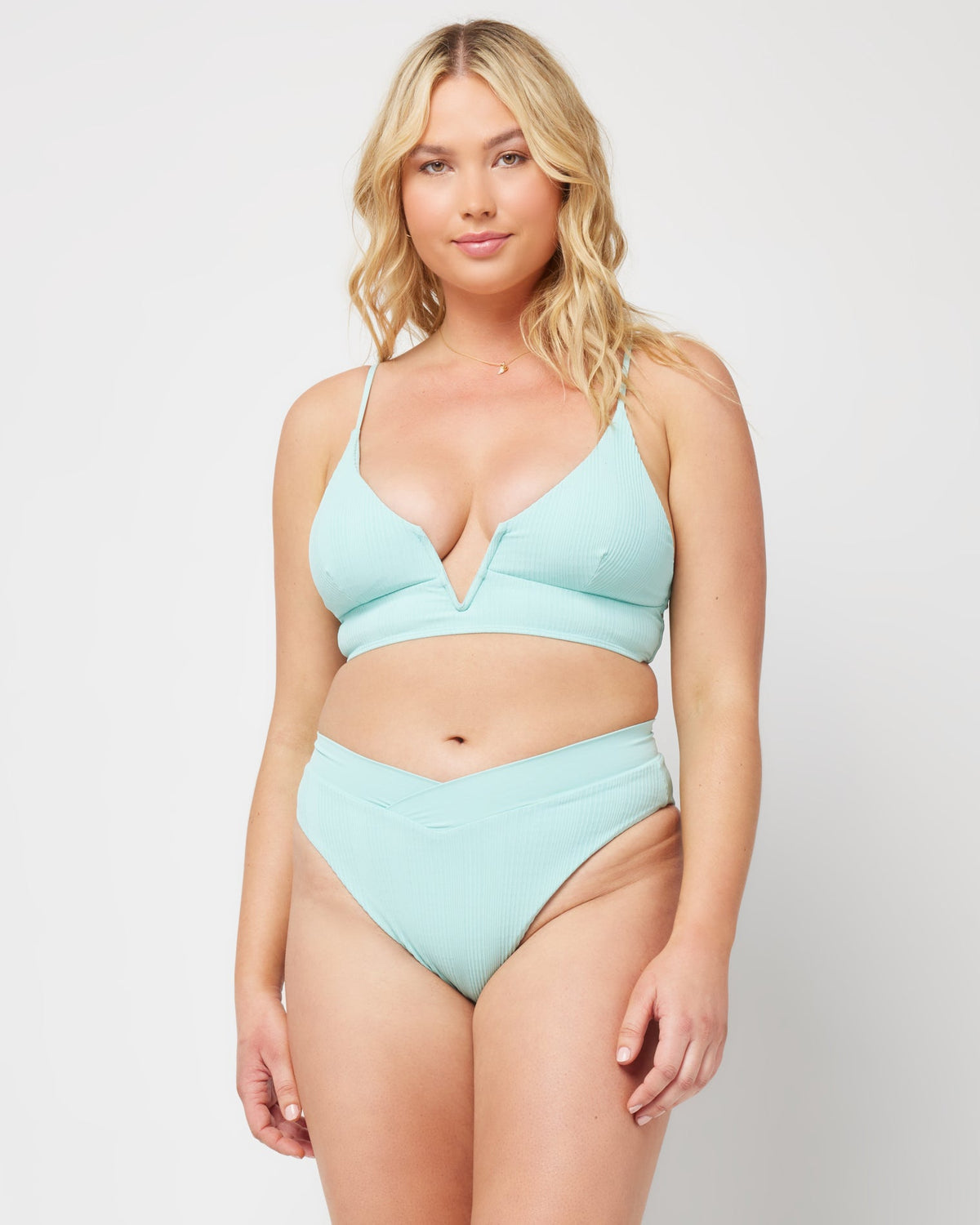 Pointelle Rib Court Bikini Bottom Sky Blue | Model: Ali (size: XL) | Hover