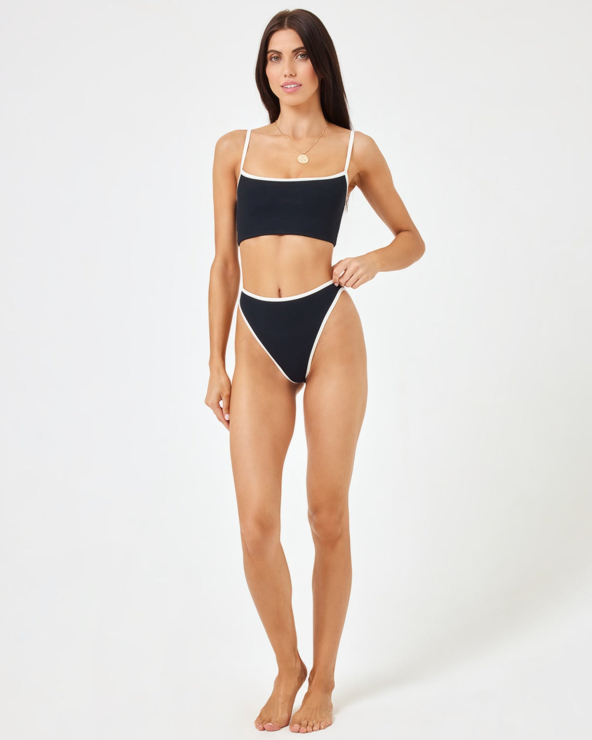 Ribbed Nora Bikini Bottom - Black-Cream Black-Cream | Model: Diana (size: S) 