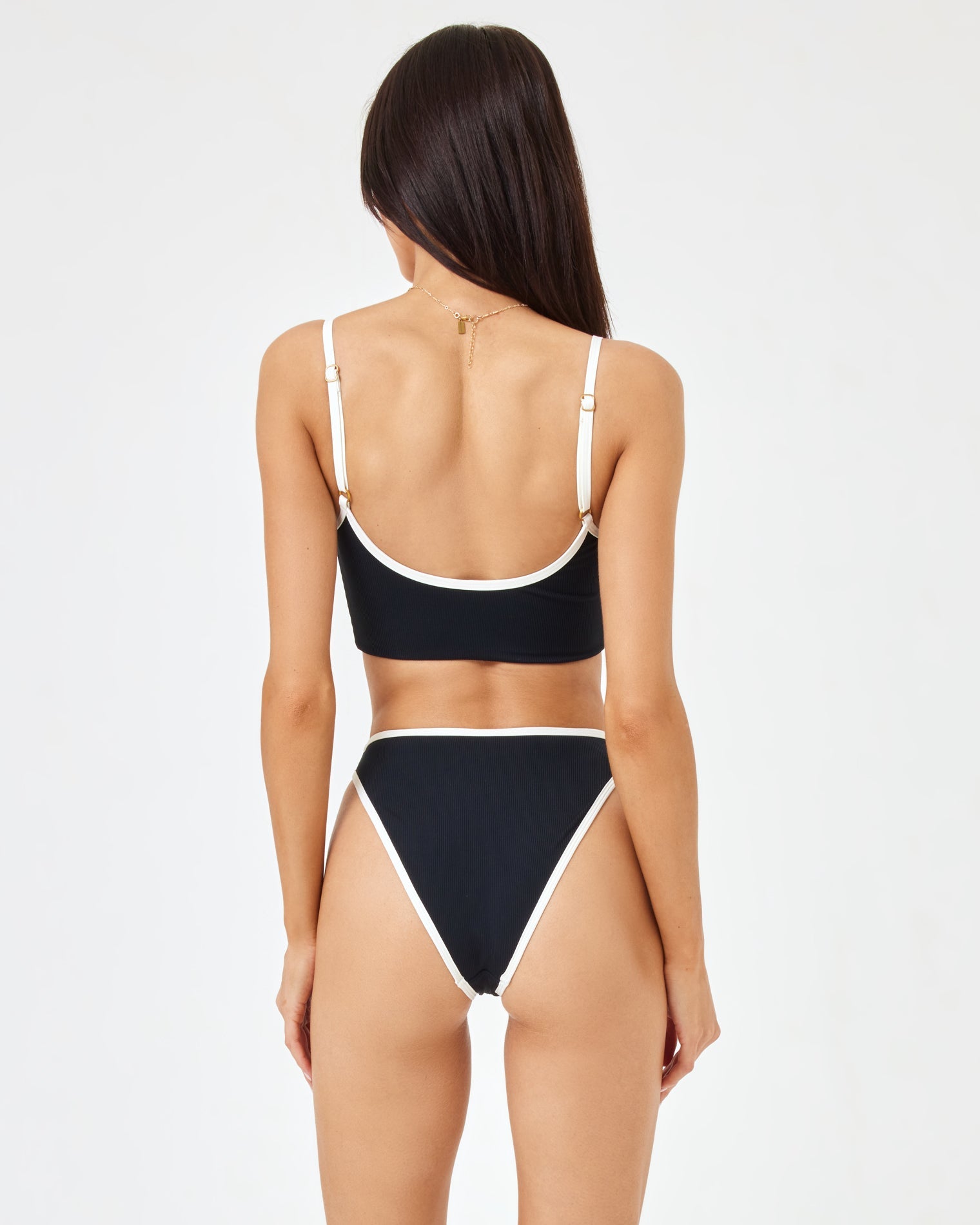 Ribbed Adalyn Bikini Top - Black-Cream Black-Cream | Model: Diana (size: S)