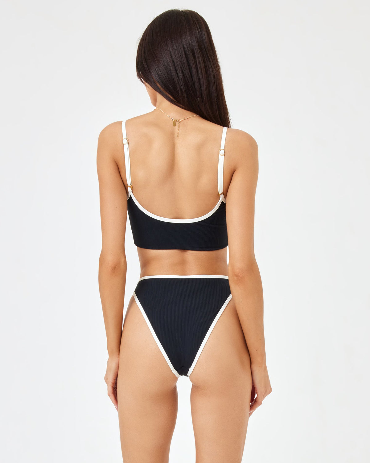 Ribbed Nora Bikini Bottom - Black-Cream Black-Cream | Model: Diana (size: S) | Badge:Back In Stock_#bfa67b_#ffffff
