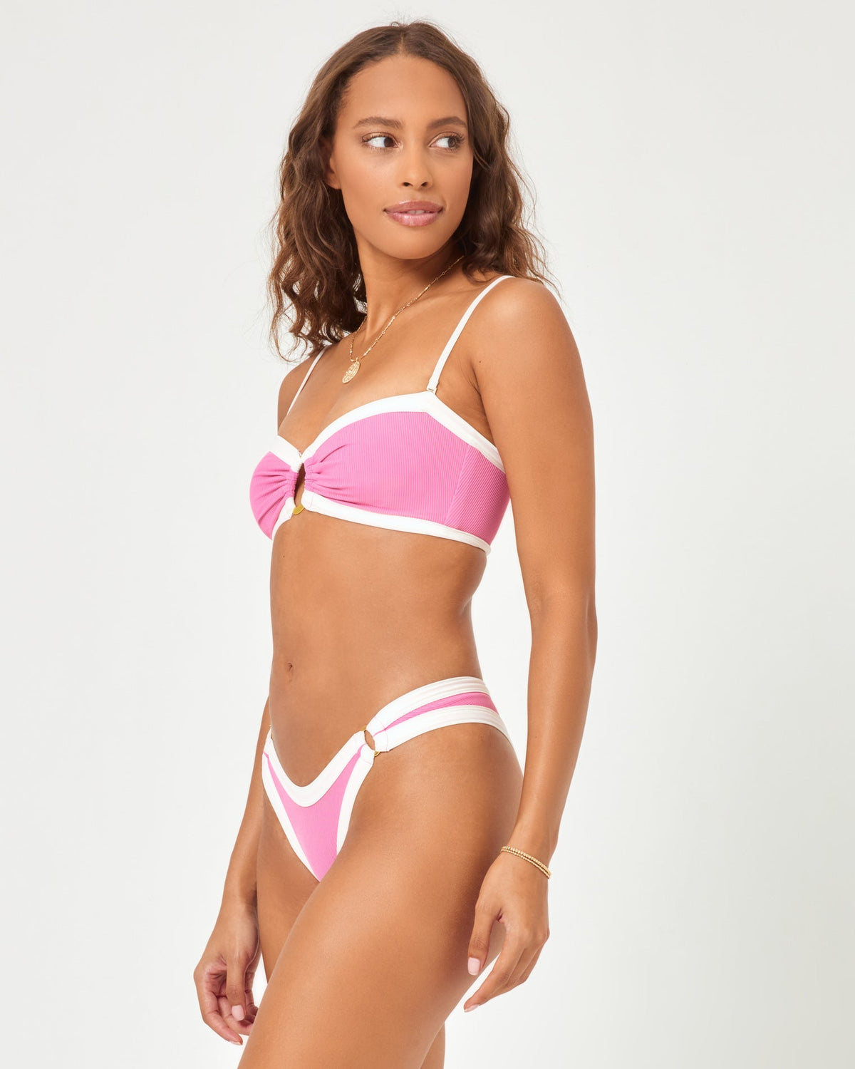 Ribbed Maya Bikini Top Guava-Cream | Model: Natalie (size: S)