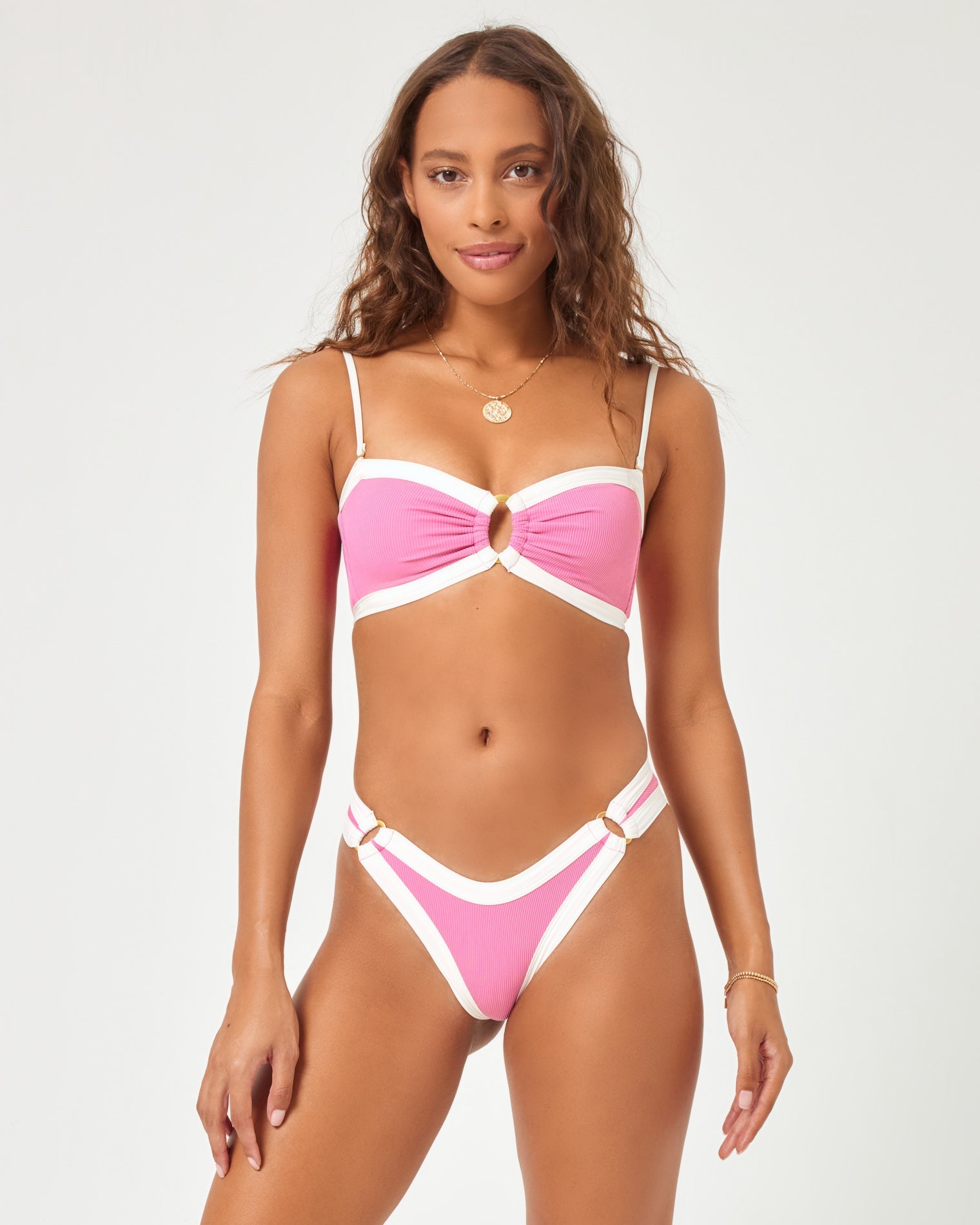 Ribbed Maya Bikini Top Guava-Cream | Model: Natalie (size: S)