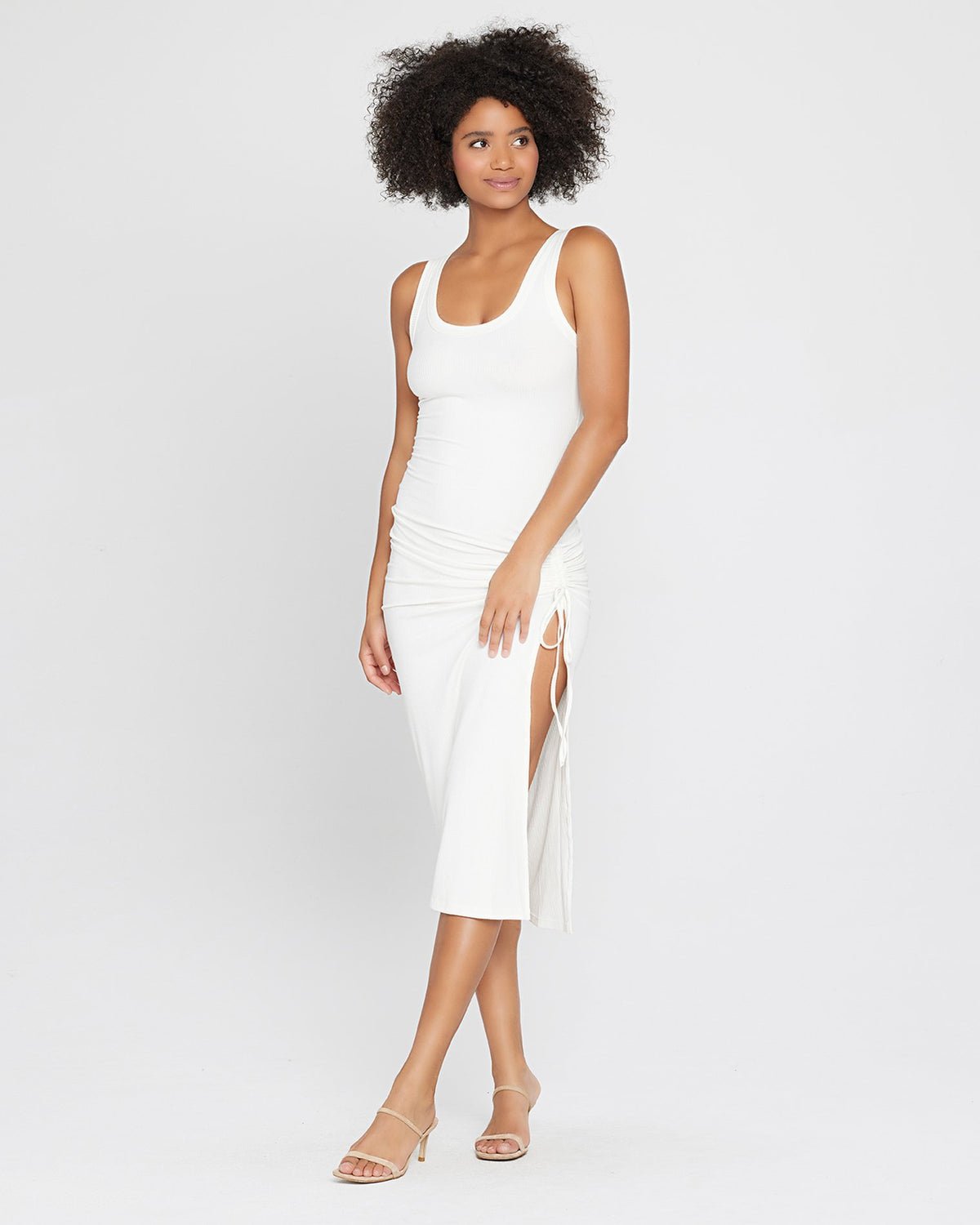 Sandpiper Ribbed Midi Dress - Cream Cream | Model: Valyn (size: S)