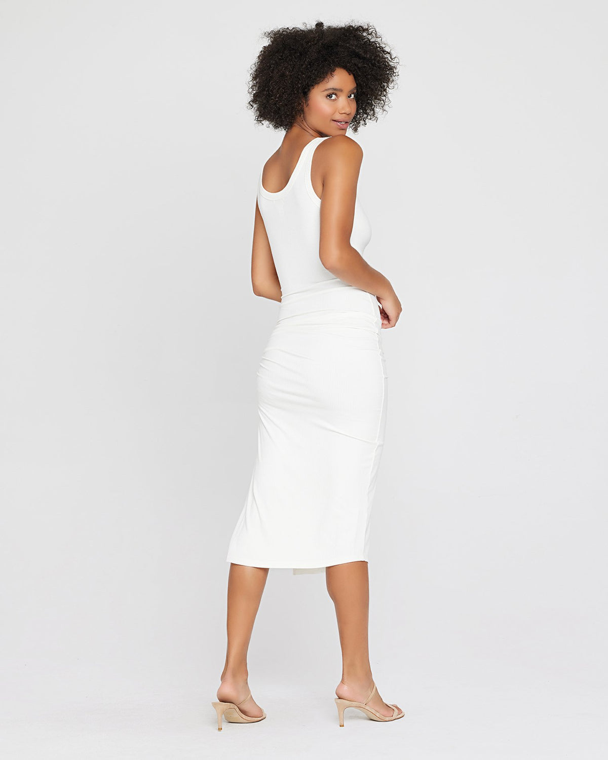 Sandpiper Ribbed Midi Dress - Cream Cream | Model: Valyn (size: S)