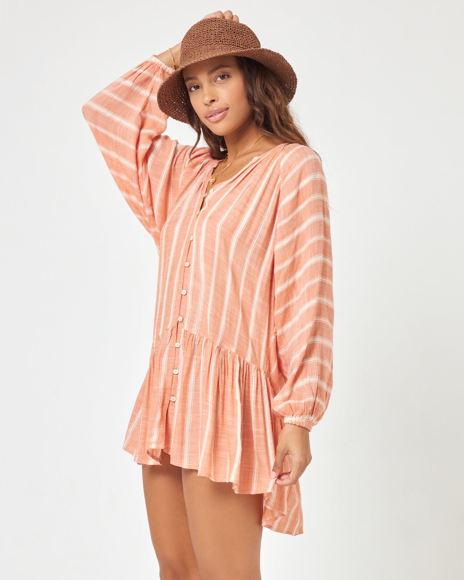 Vida Dress Poolside Stripe Clay | Model: Natalie (size: S) | Hover